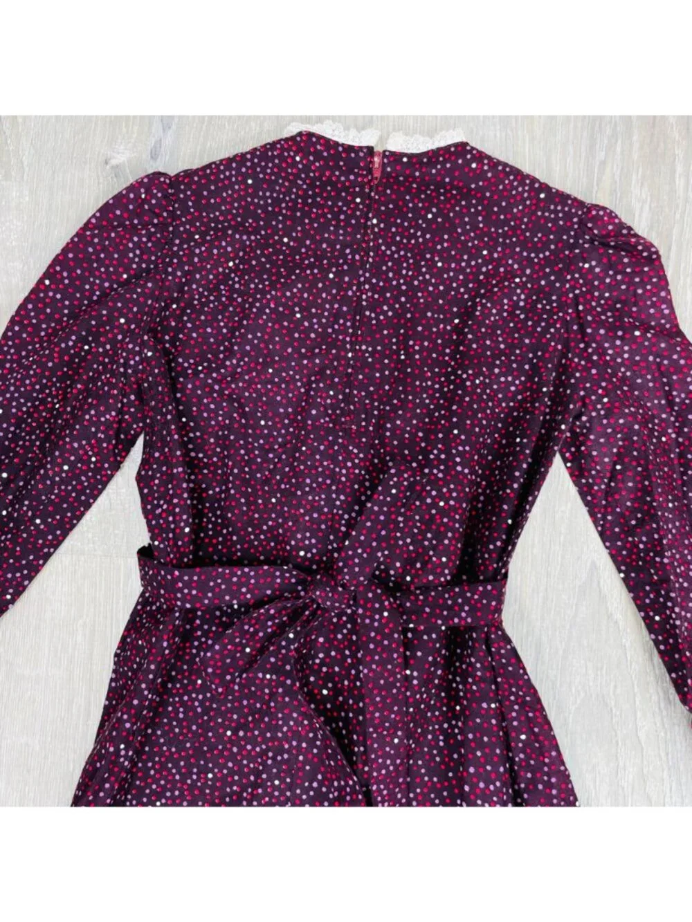 Vintage 70s 80s Girls Polka Dot Cottagecore Long Sleeve Prairie Dress 6 - 7